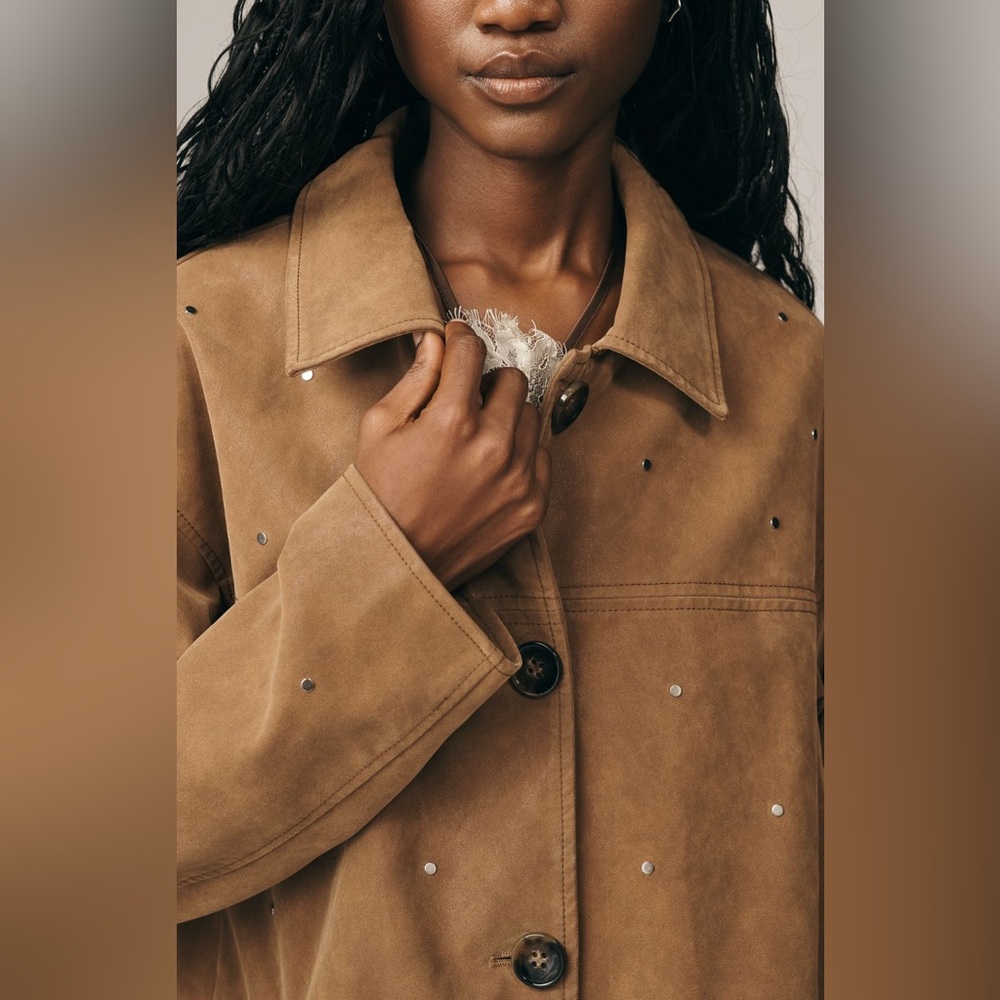Pilcro Faux-Suede Studded Jacket in Cedar NEW - Picture 2 of 5